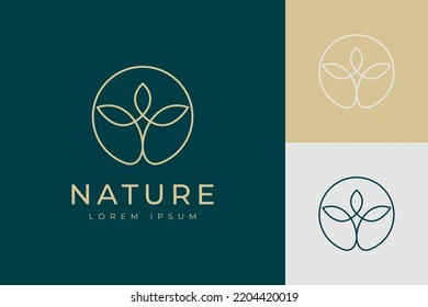 Abstract line tree logo vector symbol icon design. elegant simple flower or leaf floral elements for yoga, organic, bio, boutique, cosmetics, spa, natural store