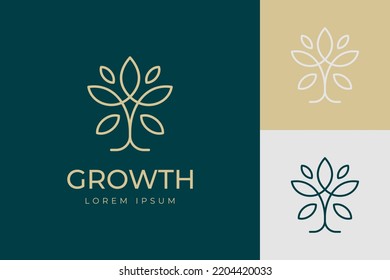 Abstract line tree logo vector symbol icon design. elegant simple flower or leaf floral elements for yoga, organic, bio, boutique, cosmetics, spa, natural store