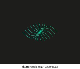 Abstract line universe eye vector logo design. Creative camera shutter media symbol. Photo video control vision logotype. 
