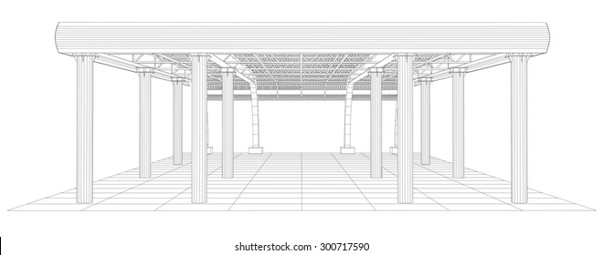 Abstract line vector construction industrial building. Illustration created of 3d. EPS 10 vector format.