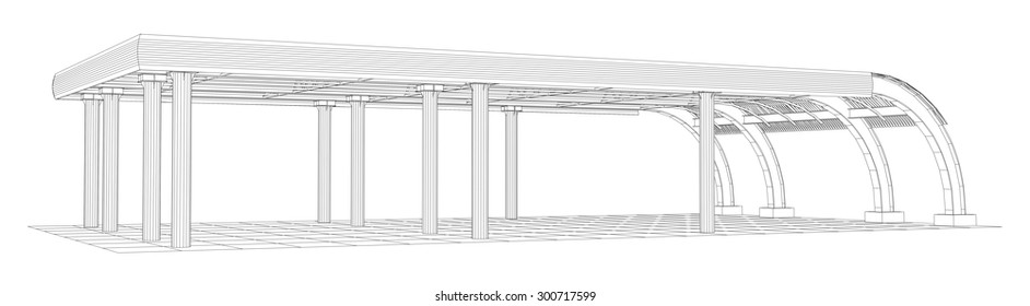 Abstract line vector construction industrial building. Illustration created of 3d. EPS 10 vector format.