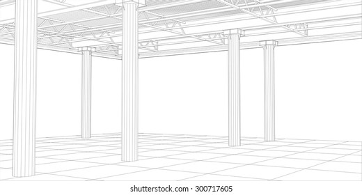 Abstract line vector construction industrial building. Illustration created of 3d. EPS 10 vector format.