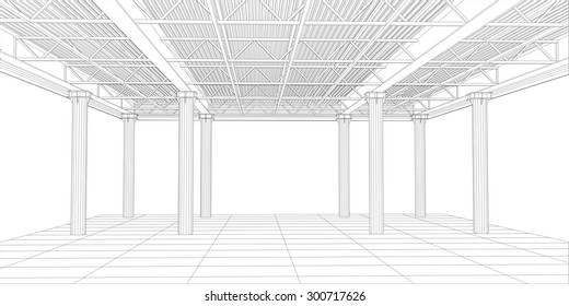 Abstract line vector construction industrial building. Illustration created of 3d. EPS 10 vector format.