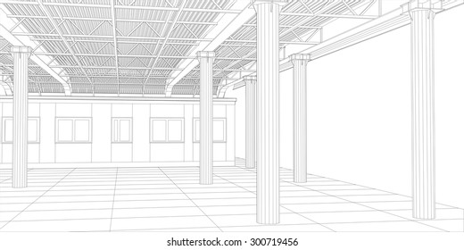 Abstract line vector construction industrial building. Illustration created of 3d. EPS 10 vector format.