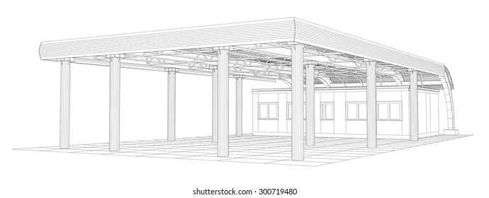 Abstract line vector construction industrial building. Illustration created of 3d. EPS 10 vector format.