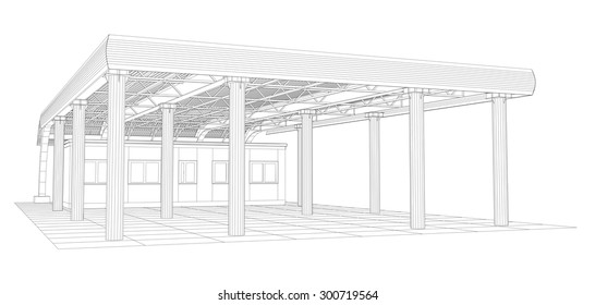 Abstract line vector construction industrial building. Illustration created of 3d. EPS 10 vector format.