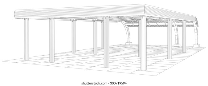 Abstract line vector construction industrial building. Illustration created of 3d. EPS 10 vector format.