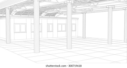 Abstract line vector construction industrial building. Illustration created of 3d. EPS 10 vector format.