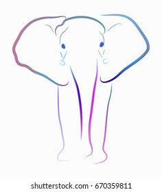 Abstract line vector elephant illustration. Colorful contour on a white background