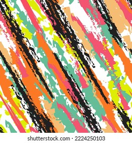 Abstract Line Vector Seamless Pattern. Watercolor Hand Design. Paint Stripe Drawn Texture. Color Stripe Textile Background.