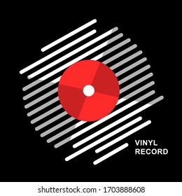 abstract line vinyl record music vector with vinyl record word on black background for logo,icon,etc.