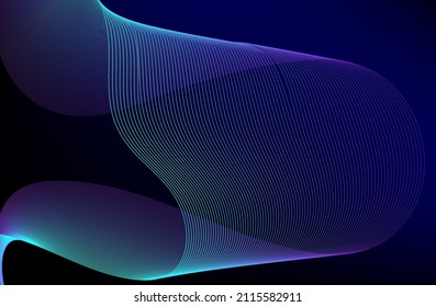 Abstract line wave curve with bright blue small dot in deep dark blue , Digital illstation for science wallpaper background, Bigdata company.