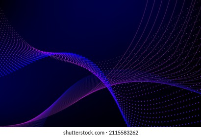 Abstract line wave curve with bright blue small dot in deep dark blue , Digital illstation for science wallpaper background, Bigdata company.