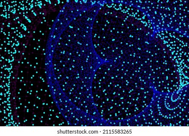 Abstract line wave curve with bright blue small dot in deep dark blue , Digital illstation for science wallpaper background, Bigdata company.