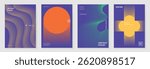 Abstract line wave gradient poster background vector set. Minimalist cover template with vibrant perspective line wave in motion. Ideal design for social media, cover, banner, flyer, music, ads.