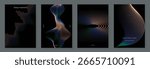 Abstract line wave gradient poster background vector set. Minimalist cover template with vibrant perspective line wave in motion. Ideal design for social media, cover, banner, flyer, music, ads.