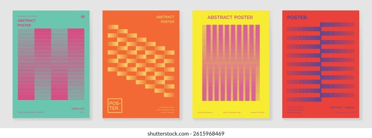 Abstract line wave gradient poster background vector set. Cover template with vibrant perspective line wave in motion. Ideal design for social media, cover, banner, flyer, music, ads.