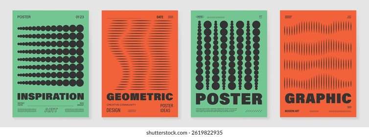 Abstract line wave gradient poster background vector set. Cover template with vibrant perspective line wave in motion. Ideal design for social media, cover, banner, flyer, music, ads.