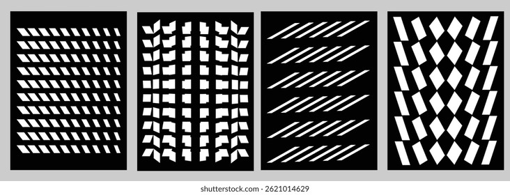 Abstract line wave gradient poster background vector set. Minimalist cover template with vibrant perspective line wave in motion. Ideal design for social media, cover, banner, flyer, sound, ads.