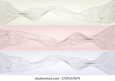 Conjunto de Vector de fondo de póster de gradiente de onda de línea Abstractas. Plantilla de cubierta minimalista con vibrante onda de línea de perspectiva en movimiento. Diseño ideal para redes sociales, portada, Anuncio, flyer, música, anuncios.