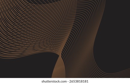 Fondo negro lineal de onda de línea Abstractas. Fondo abstracto de línea ondulada degradado marrón moderno.