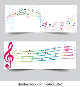 Abstract line wave notes music banner texture background.