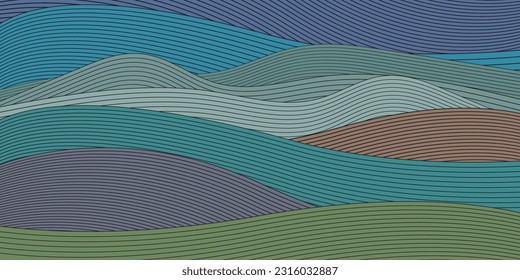 Abstract line wave pattern background. Rural landscape concept vector illustration.