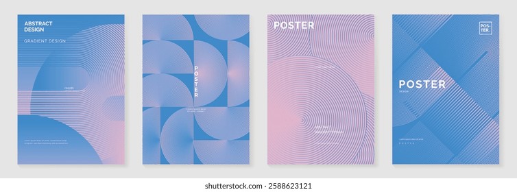 Abstract line wave poster background vector set. Minimalist cover template with vibrant perspective line wave in motion. Ideal design for social media, cover, banner, flyer, music, ads.