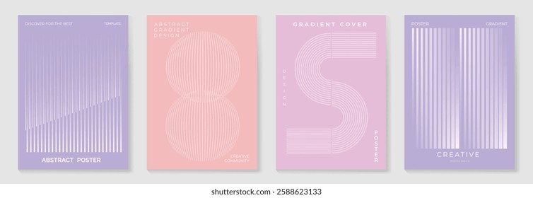 Abstract line wave poster background vector set. Minimalist cover template with vibrant perspective line wave in motion. Ideal design for social media, cover, banner, flyer, music, ads.