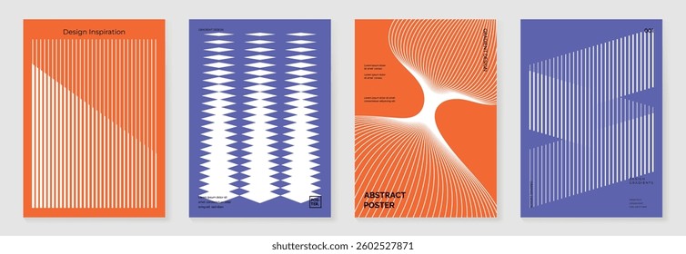 Abstract line wave poster background vector set. Minimalist cover template with vibrant perspective line wave in motion. Ideal design for social media, cover, banner, flyer, music, ads.