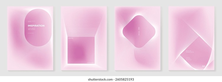 Abstract line wave poster background vector set. Minimalist cover template with vibrant perspective line wave in motion. Ideal design for social media, cover, banner, flyer, music, ads.
