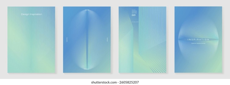Abstract line wave poster background vector set. Minimalist cover template with vibrant perspective line wave in motion. Ideal design for social media, cover, banner, flyer, music, ads.