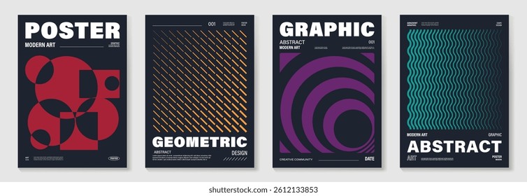 Abstract line wave poster background vector set. cover template with vibrant perspective dot halftone, line wave. Ideal design for social media, cover, banner, music, ads.