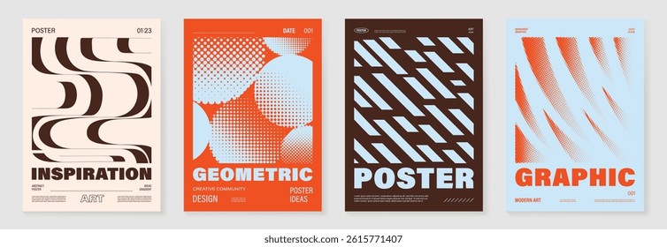 Abstract line wave poster background vector set. Cover template with vibrant perspective dot halftone, line wave. Ideal design for social media, cover, banner, music, ads.