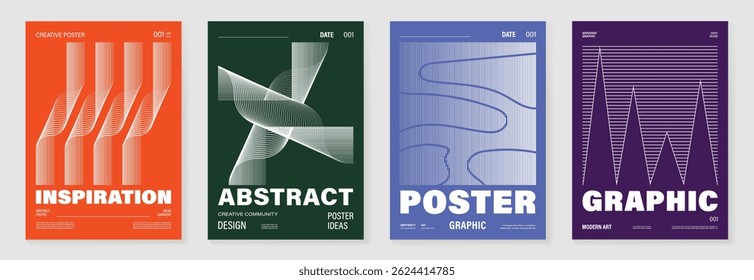 Abstract line wave poster background vector set. Cover template with vibrant perspective dot halftone, line wave. Ideal design for social media, cover, banner, music, ads.