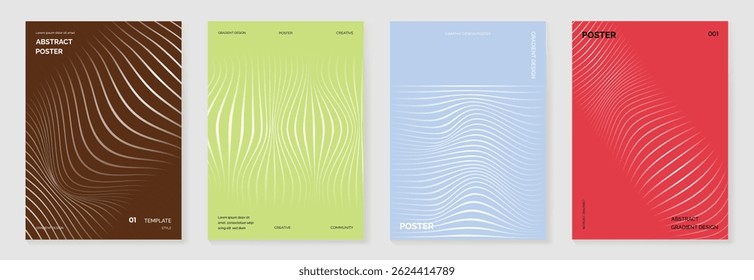 Abstract line wave poster background vector set. Cover template with vibrant perspective dot halftone, line wave. Ideal design for social media, cover, banner, music, ads.