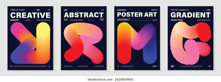 Conjunto de vetores de plano de fundo de poster de linha abstrata. Modelo de capa com meio-tom de ponto de perspectiva vibrante, onda de linha. Design ideal para mídia social, capa, banner, música e anúncios.
