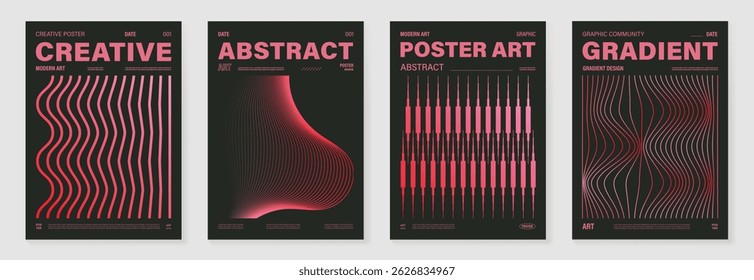 Abstract line wave poster background vector set. Cover template with vibrant perspective dot halftone, line wave. Ideal design for social media, cover, banner, music, ads.