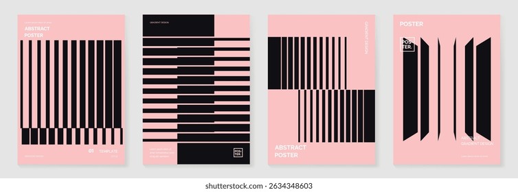 Abstract line wave poster background vector set. Minimalist cover template with vibrant perspective line wave in motion. Ideal design for social media, cover, banner, flyer, music, ads.