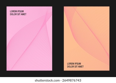 Abstract line wave poster background vector set. Minimalist cover template with vibrant perspective line wave in motion EPS 10