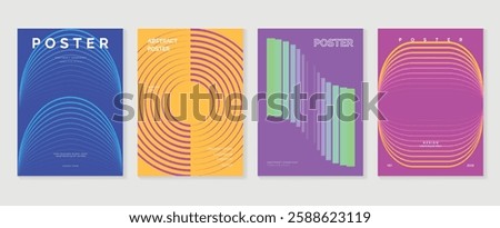Abstract line wave poster background vector set. Minimalist cover template with vibrant perspective line wave in motion. Ideal design for social media, cover, banner, flyer, music, ads.