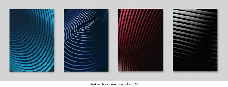 Abstract line wave poster design. Minimalist cover with dynamic wave pattern. Geometric gradient background. Vector illustration