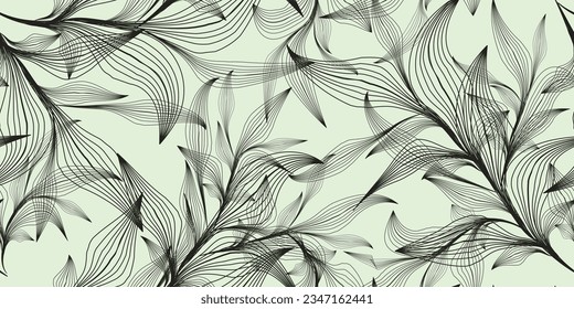 Abstract line wave seamless pattern. Hand-drawn leaf design with outline shape for fashion style, fabric, textiles, and prints. Seamless background
