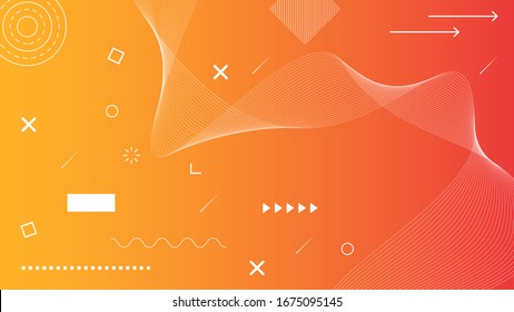 Abstract line wave shapes red orange gradient vector background