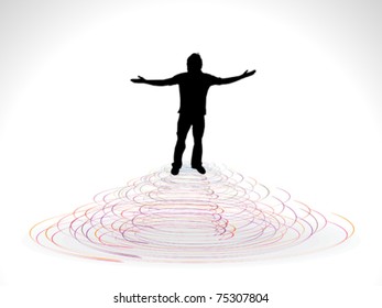 abstract line wave with silhouette vector illustration