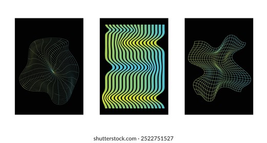 Abstract line waves set. Distorted grid vector