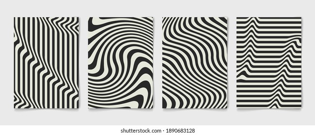 Abstract line wavy black and gray design of poster set template. Wave design decorative annual cover. illustration vector 