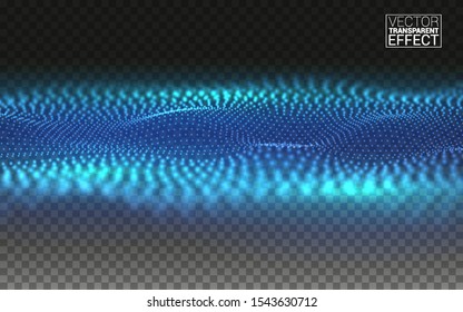 Abstract linear 3D landscape. Points Blended Mesh. Seaside Terrain. Technology Data Flow. Particles Grid. Digital Perspective Composition. Cyberspace Vector Illustration Transparent Background