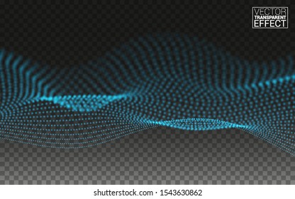 Abstract linear 3D landscape. Seaside Terrain. Technology Data Flow. Particles Grid. Digital Perspective Composition. Cyberspace Vector Illustration Transparent Background