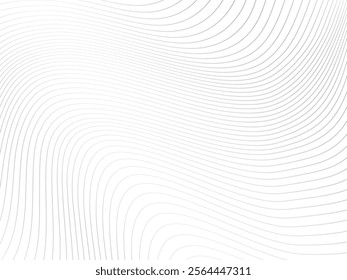 Abstract linear background. Grey wavy lines on white. Monochrome optical texture. Modern simple minimalist design for cover, web, package